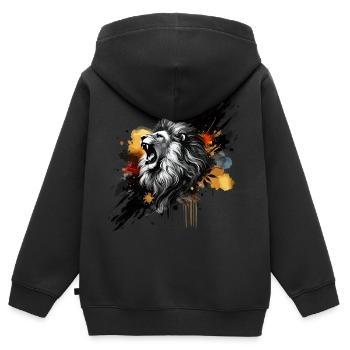 Löwe in Aquarell, bunt - Kinder Premium Organic Zip Hoodie - Schwarz - Hinten - AI Model Kid Male (0cm)