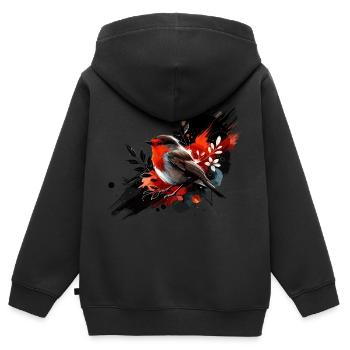rouge gorge aquarelle coloré - Sweat Premium à capuche zippé enfant bio - noir - Dos - AI Model Kid Male (0cm)