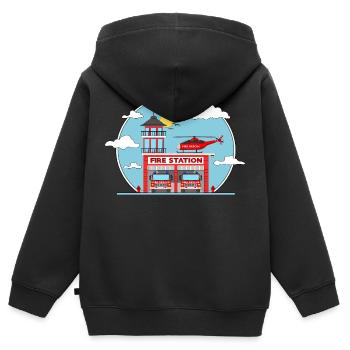 Fire Station with Helicopter and Fire Engine - Kinder Premium Organic Zip Hoodie - Schwarz - Hinten - AI Model Kid Male (0cm)