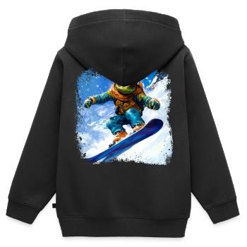 Snowboard Caméléon - Sweat Premium à capuche zippé enfant bio - noir - Dos - AI Model Kid Male (0cm)