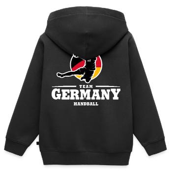HANDBALL TEAM GERMANY - Kinder Premium Organic Zip Hoodie - Schwarz - Hinten - AI Model Kid Male (0cm)
