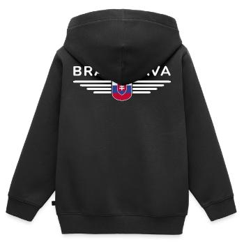 Bratislava, Slovaquie Style Design T-Shirt - Sweat Premium à capuche zippé enfant bio - noir - Dos - AI Model Kid Male (0cm)