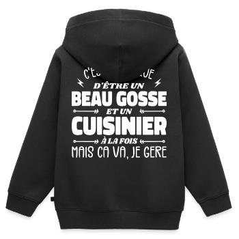 Beau gosse homme cuisinier - Sweat Premium à capuche zippé enfant bio - noir - Dos - AI Model Kid Male (0cm)