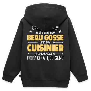 Beau gosse homme cuisinier - Sweat Premium à capuche zippé enfant bio - noir - Dos - AI Model Kid Male (0cm)