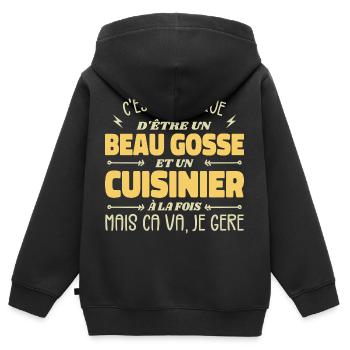 Beau gosse homme cuisinier - Sweat Premium à capuche zippé enfant bio - noir - Dos - AI Model Kid Male (0cm)