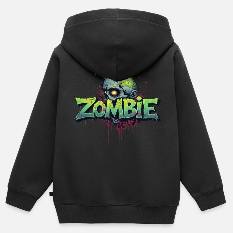 Tête de zombie - Sweat Premium à capuche zippé enfant bio - noir