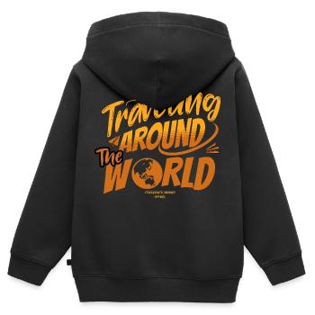Reise Design Unisex "Traveling around the World" - Kinder Premium Organic Zip Hoodie - Schwarz - Hinten - AI Model Kid Male (0cm)