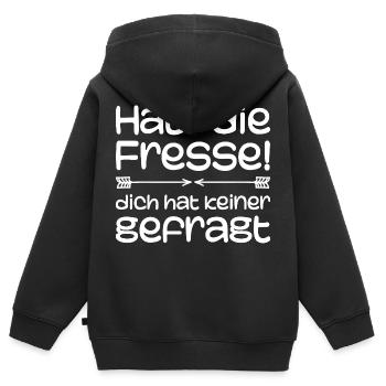 Halt die Fresse, dich hat keiner gefragt | Comedy - Kinder Premium Organic Zip Hoodie - Schwarz - Hinten - AI Model Kid Male (0cm)