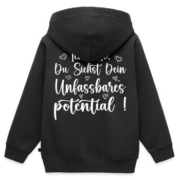 unfassbares potential achtsamkeit motivation - Kinder Premium Organic Zip Hoodie - Schwarz - Hinten - AI Model Kid Male (0cm)