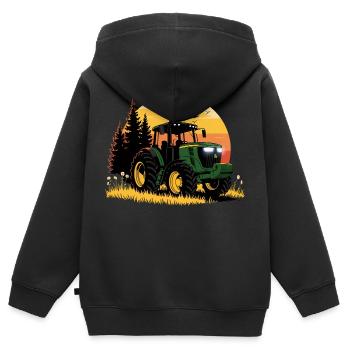 Tracteur - Remorqueur - Agriculteur - Sweat Premium à capuche zippé enfant bio - noir - Dos - AI Model Kid Male (0cm)
