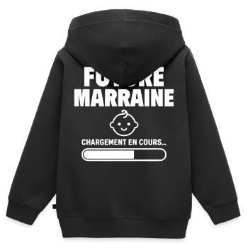 Annonce grossesse Future marraine Bientôt marraine - Sweat Premium à capuche zippé enfant bio - noir - Dos - AI Model Kid Male (0cm)