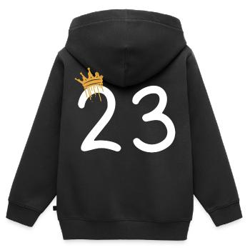 23 - Kinder Premium Organic Zip Hoodie - Schwarz - Hinten - AI Model Kid Male (0cm)