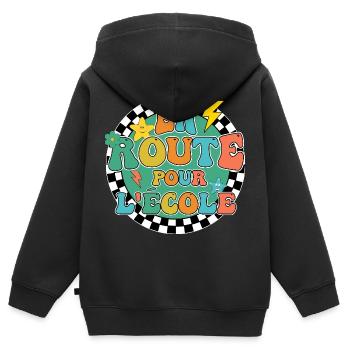 Auf dem Weg zur Schule, zurück in die Schule, Geschenk - Kinder Premium Organic Zip Hoodie - Schwarz - Hinten - AI Model Kid Male (0cm)