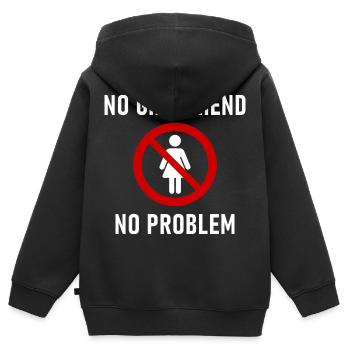 Pas de copine, pas de problème. - Sweat Premium à capuche zippé enfant bio - noir - Dos - AI Model Kid Male (0cm)