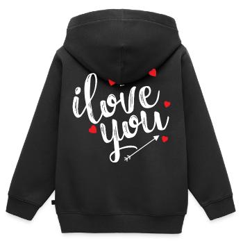 Je T'aime Déclaration Amour Romantique Passion - Sweat Premium à capuche zippé enfant bio - noir - Dos - AI Model Kid Male (0cm)