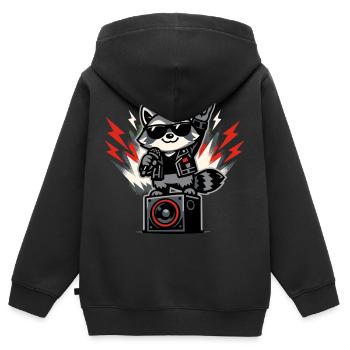 Retro Waschbär Rock Musik Geschenk - Kinder Premium Organic Zip Hoodie - Schwarz - Hinten - AI Model Kid Male (0cm)
