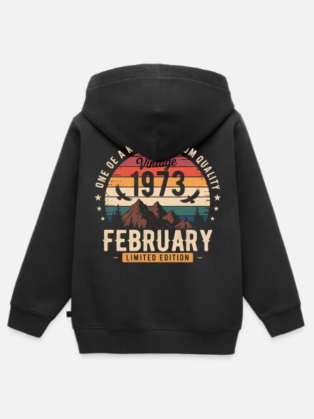Février 1973 Anniversaire Vintage Février 1973 - Premium børne zip-hættetrøje økologisk - sort