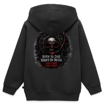 Born to Dive, Raised by Metal – Skull Diver Metal - Kinder Premium Organic Zip Hoodie - Schwarz - Hinten - AI Model Kid Male (0cm)