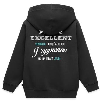 Je passais un excellent vendredi - Sweat Premium à capuche zippé enfant bio - noir - Dos - AI Model Kid Male (0cm)