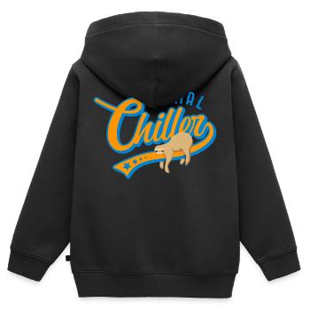 Humour de bureau Serial chiller paresse drôle - Sweat Premium à capuche zippé enfant bio - noir - Dos - AI Model Kid Male (0cm)