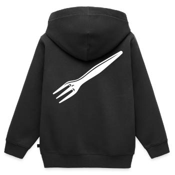 Design-Klassiker Pommesgabel - Kinder Premium Organic Zip Hoodie - Schwarz - Hinten - AI Model Kid Male (0cm)