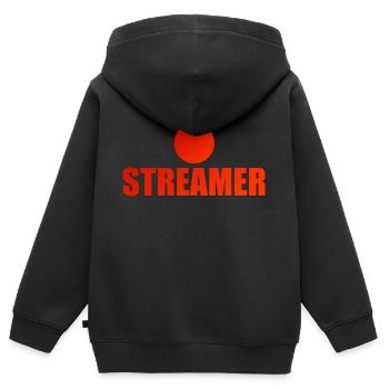 Stream Streamer YouTuber Twitch Twitcher Live - Sweat Premium à capuche zippé enfant bio - noir - Dos - AI Model Kid Male (0cm)