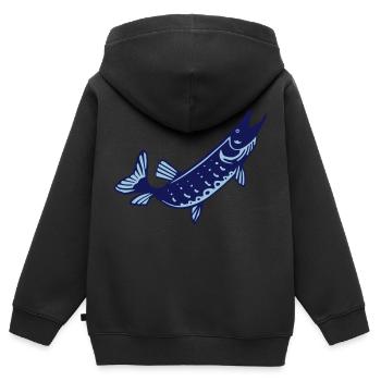 brochet poisson pecheur - Sweat Premium à capuche zippé enfant bio - noir - Dos - AI Model Kid Male (0cm)