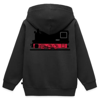 Dampflok - Kinder Premium Organic Zip Hoodie - Schwarz - Hinten - AI Model Kid Male (0cm)
