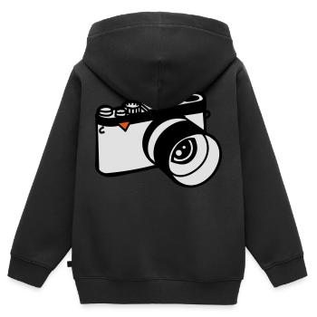 Kamera - Kinder Premium Organic Zip Hoodie - Schwarz - Hinten - AI Model Kid Male (0cm)
