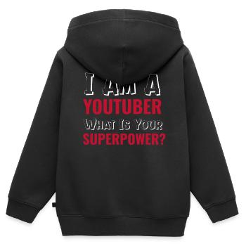 Cadeaux Youtuber - Superpower Youtuber - Sweat Premium à capuche zippé enfant bio - noir - Dos - AI Model Kid Male (0cm)