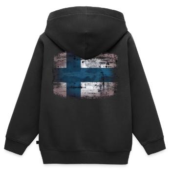 Finlande - Finland - Sweat Premium à capuche zippé enfant bio - noir - Dos - AI Model Kid Male (0cm)