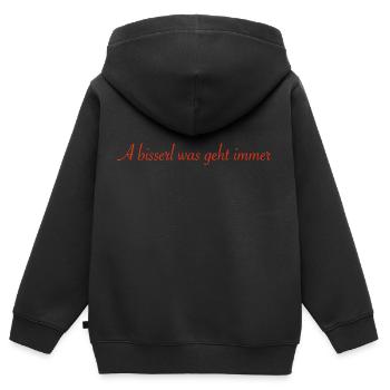 a bisserl was geht immer - Kinder Premium Organic Zip Hoodie - Schwarz - Hinten - AI Model Kid Male (0cm)