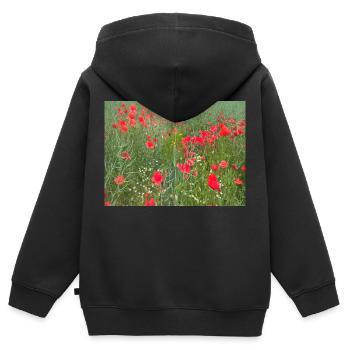 Prairie de coquelicots - Sweat Premium à capuche zippé enfant bio - noir - Dos - AI Model Kid Male (0cm)