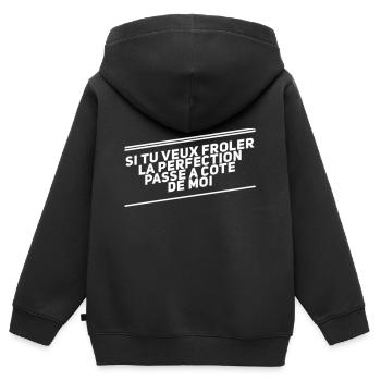 Perfection humour - Sweat Premium à capuche zippé enfant bio - noir - Dos - AI Model Kid Male (0cm)