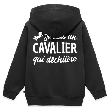 je suis un cavalier qui déchire - Sweat Premium à capuche zippé enfant bio - noir - Dos - AI Model Kid Male (0cm)