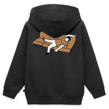 Schlafender Mann Couch - Kinder Premium Organic Zip Hoodie - Schwarz - Hinten - AI Model Kid Male (0cm)