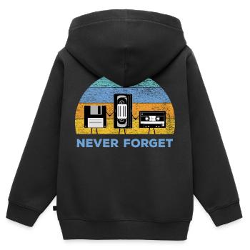 Disquettes et cassettes Never Forget Nostalgie - Sweat Premium à capuche zippé enfant bio - noir - Dos - AI Model Kid Male (0cm)