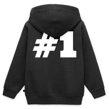 #1 Nummer 1 - Kinder Premium Organic Zip Hoodie - Schwarz - Hinten - AI Model Kid Male (0cm)
