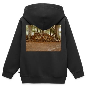 Holz im Wald - Kinder Premium Organic Zip Hoodie - Schwarz - Hinten - AI Model Kid Male (0cm)