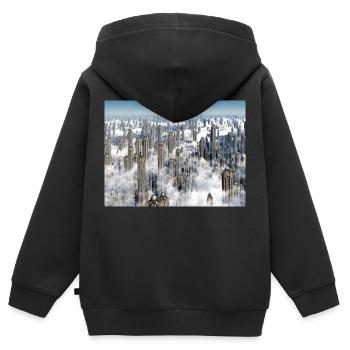 Des gratte-ciel futuristes dans une mégalopole - Sweat Premium à capuche zippé enfant bio - noir - Dos - AI Model Kid Male (0cm)