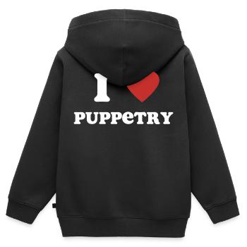 J’aime la marionnette - Sweat Premium à capuche zippé enfant bio - noir - Dos - AI Model Kid Male (0cm)