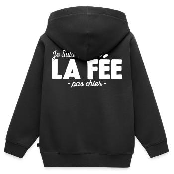 Je suis Une Fée Pas Chier - Sweat Premium à capuche zippé enfant bio - noir - Dos - AI Model Kid Male (0cm)