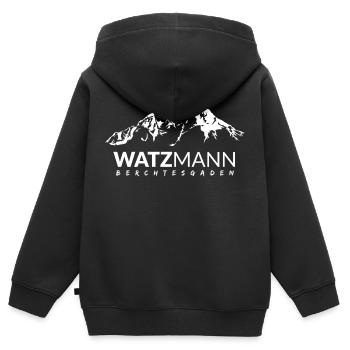 Watzmann Berg Berchtesgaden Alpes Femmes Hommes - Sweat Premium à capuche zippé enfant bio - noir - Dos - AI Model Kid Male (0cm)