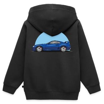 Voiture de sport japonaise Supra soleil levant bleu - Sweat Premium à capuche zippé enfant bio - noir - Dos - AI Model Kid Male (0cm)