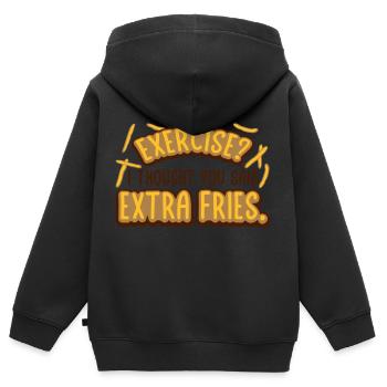 Exercice Extra Fries Citation - Sweat Premium à capuche zippé enfant bio - noir - Dos - AI Model Kid Male (0cm)