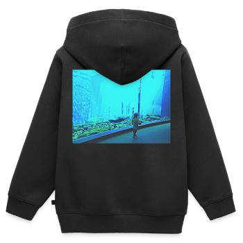 Turquoise - Sweat Premium à capuche zippé enfant bio - noir - Dos - AI Model Kid Male (0cm)
