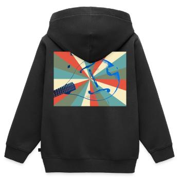 Mandoline blau vor Strahlen Hintergrund - Kinder Premium Organic Zip Hoodie - Schwarz - Hinten - AI Model Kid Male (0cm)