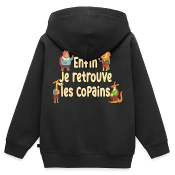 Rentrée des classes / Bonne rentrée scolaire - Sweat Premium à capuche zippé enfant bio - noir - Dos - AI Model Kid Male (0cm)