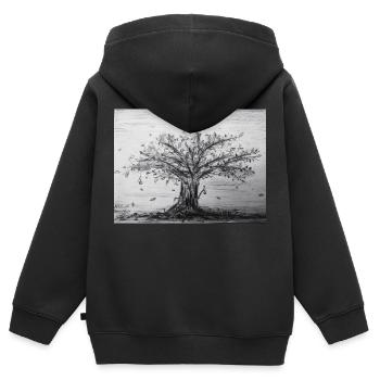 Herbst, Apfelbaum - Kinder Premium Organic Zip Hoodie - Schwarz - Hinten - AI Model Kid Male (0cm)