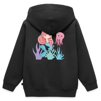 Die kleine Sirene mit ihrem Oktopusfreund - Kinder Premium Organic Zip Hoodie - Schwarz - Hinten - AI Model Kid Male (0cm)